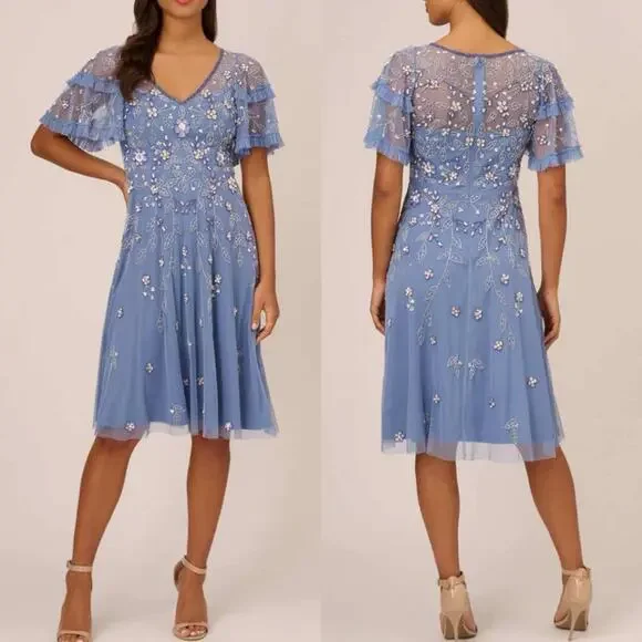 Adrianna Papell Blue Floral Embroidered Midi Dress - Picture 7 of 15